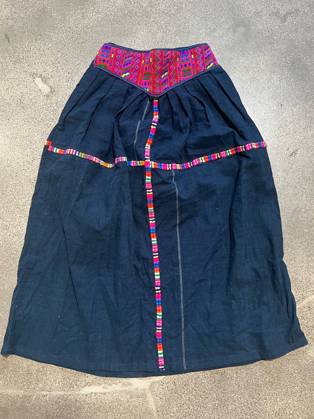 Vintage BoHo skirt hand and embroidered Guatemalan denim skirt